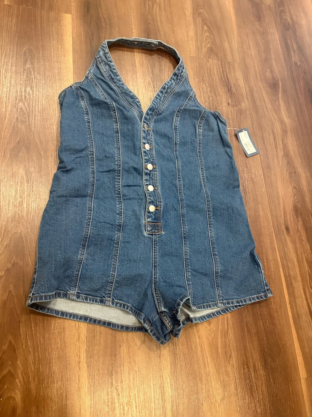 Women’s Blue Denim Buttony-Front Jeans romper